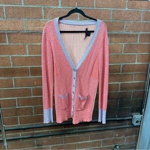 Marc by Marc Jacobs Coral-Pink Cardigan with Light Lilac Trim and Cream Colors